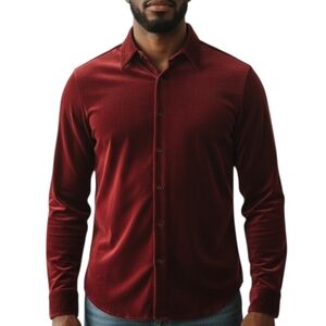 Robert Graham Men's  Maroon Velour Button Down Shirt Signature Embroidery Sz L